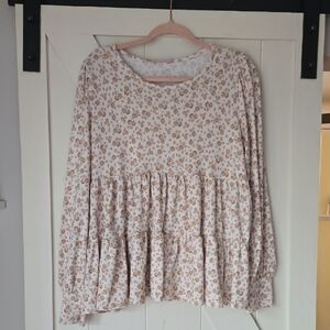 Ces Femme Cream Floral Tiered Ruffle Blouse